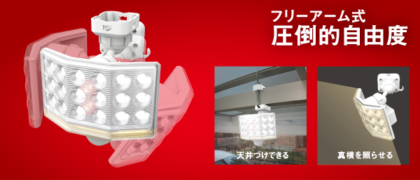 18Wワイド フリーアーム式LEDセンサーライト リモコン付（LED-AC1018）